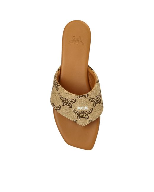 MCM Brown Printed Slippers