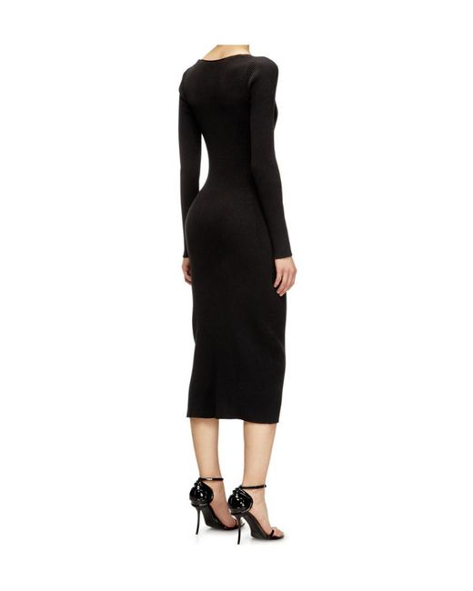 DIESEL Black Ribbed Zip-Front Pocketed Day Dress