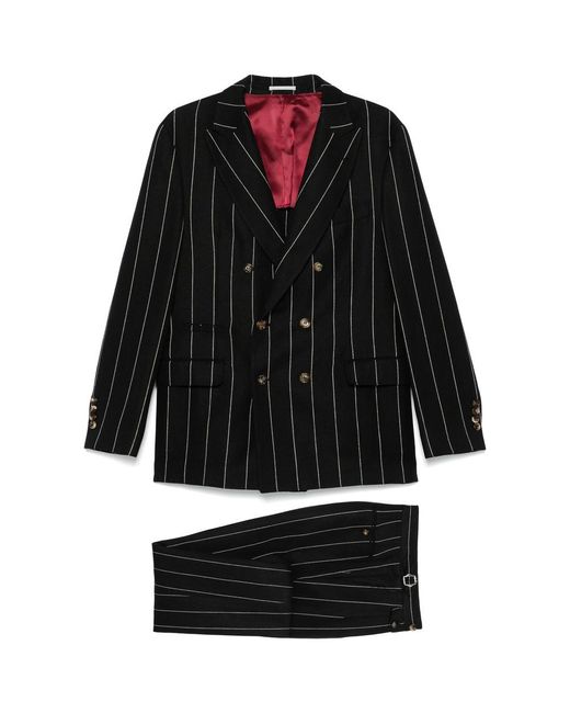 Brunello Cucinelli Black Pinstriped Suit for men