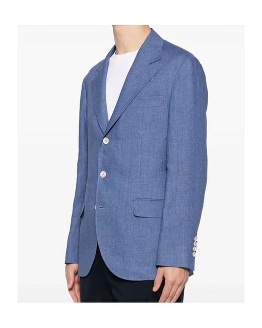 Brunello Cucinelli Blue Single-Breasted Tailored Blazer for men