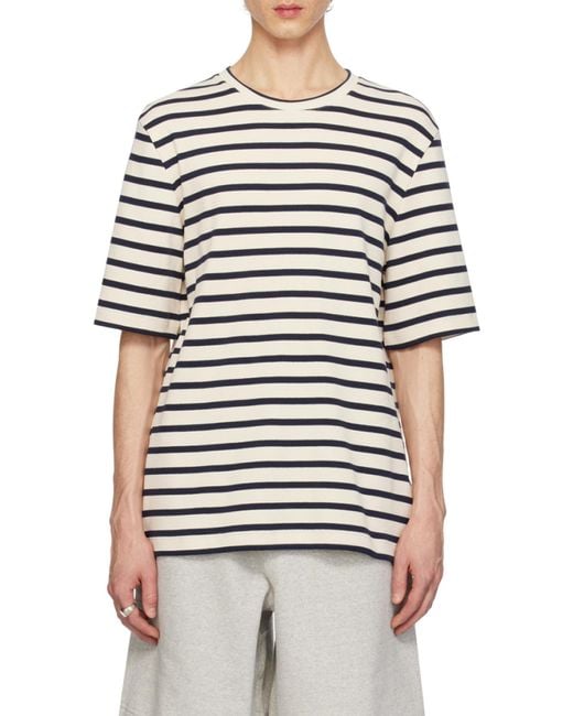 Jil Sander White Striped Crewneck T-Shirt for men