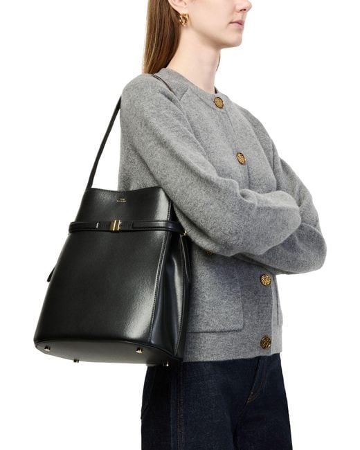Totême Black Belted Leather Bucket Bag