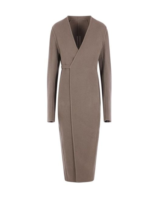 Rick Owens Brown V-Neck Long-Sleeved Coat