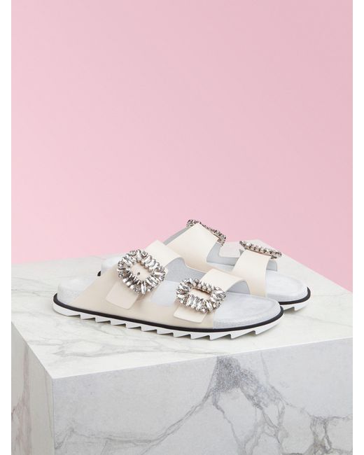 Roger Vivier White Slidy Viv' Buckle Open Toe Mules