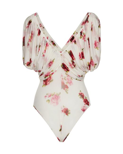 Magda Butrym White Ruched V Neck Bodysuit