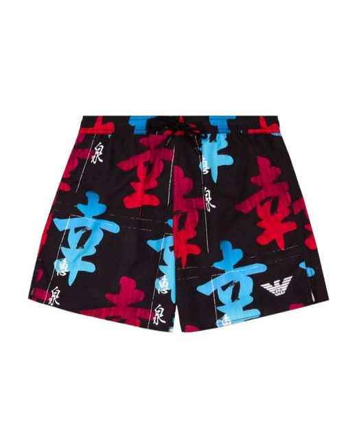 Emporio Armani Red Graphic-Print Swim Shorts for men