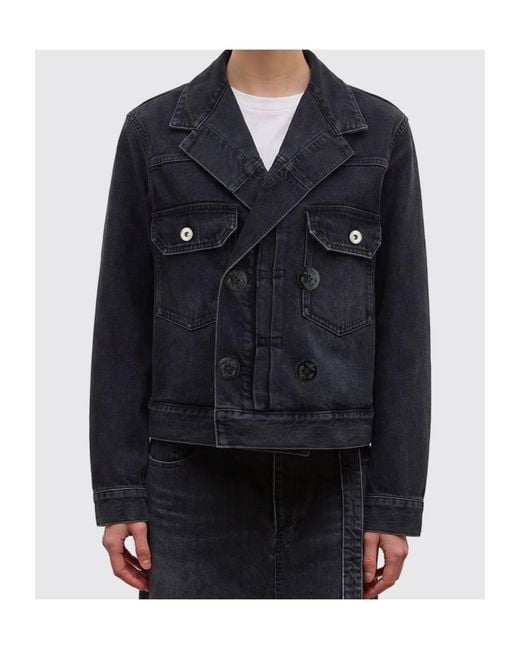 Sacai Black Double-Breasted Denim Jacket