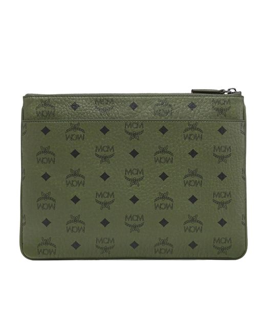 MCM Green Visetos Original Crossbody Pouch