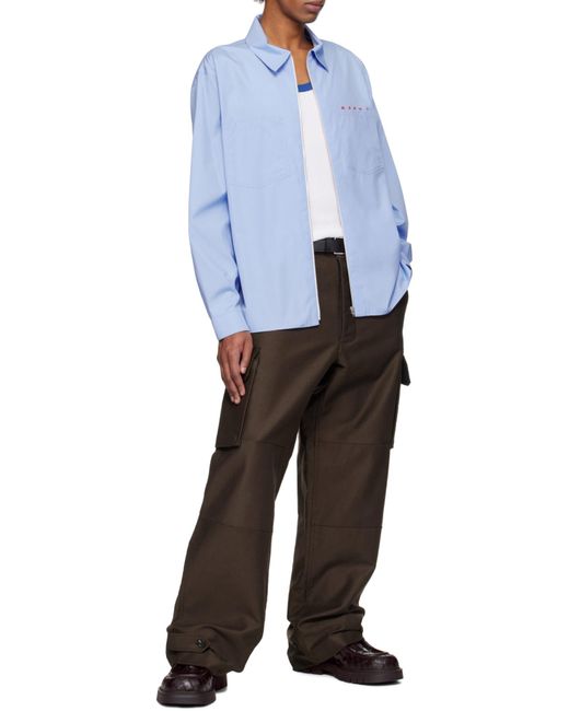 Marni Blue Logo-Printed Long-Sleeved Zipped Shirt for men