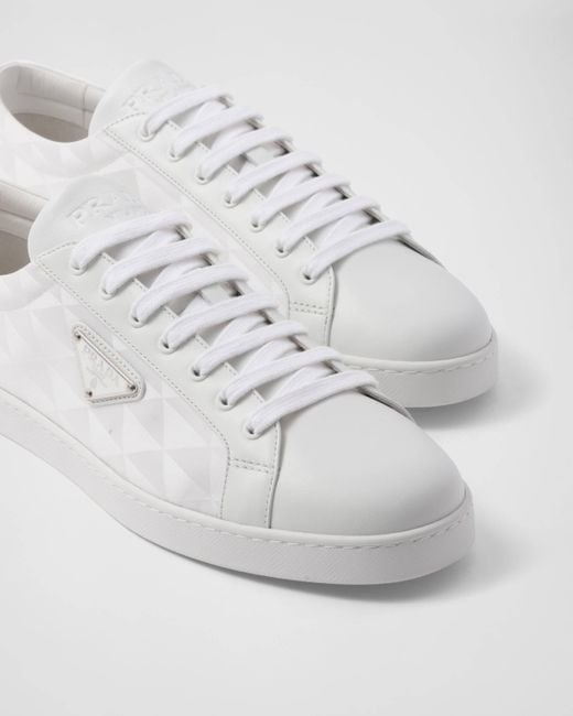 Prada White Triangle-Logo Round-Toe Lace-Up Sneakers for men