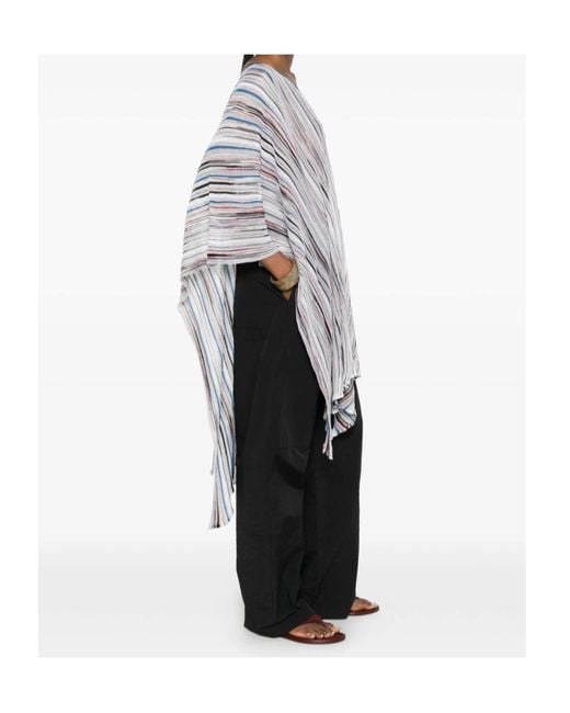 Missoni Gray Striped V-Neck Poncho