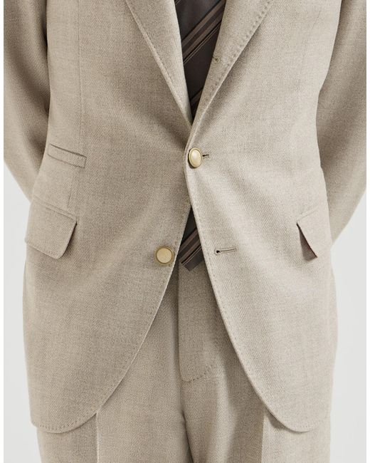 Brunello Cucinelli Natural Mouliné Virgin Wool Twill Deconstructed Blazer With Large Peak Lapels for men