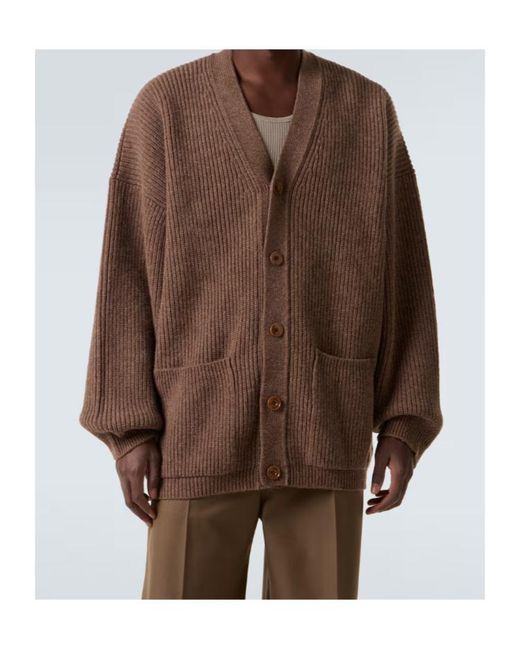 Lemaire Brown Oversized Ribbed-Knit Wool Cardigan for men