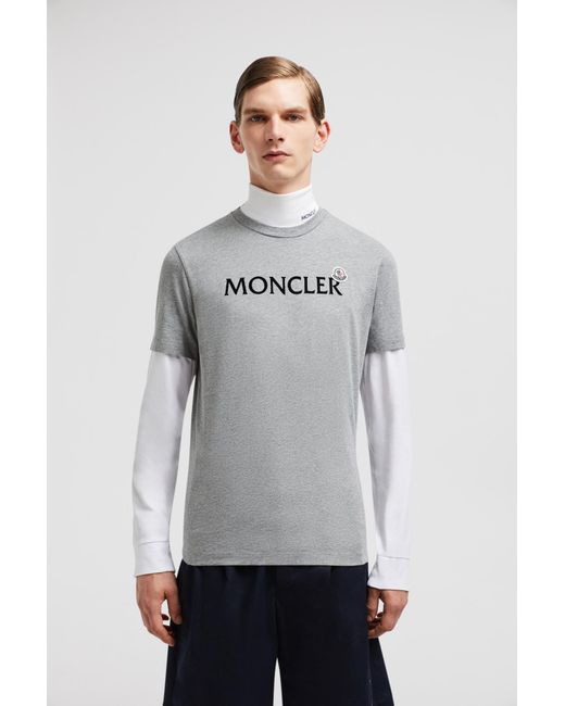 Moncler Gray Logo Flocked T-Shirt for men