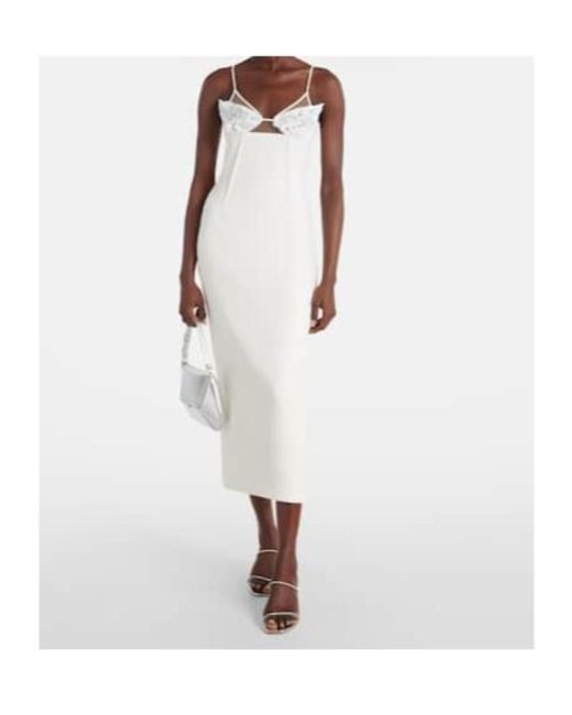 David Koma White Embellished Cady Midi Dress