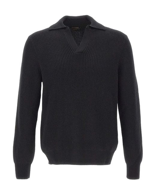 Gran Sasso Blue Long-Sleeve Polo-Collar Sweater for men