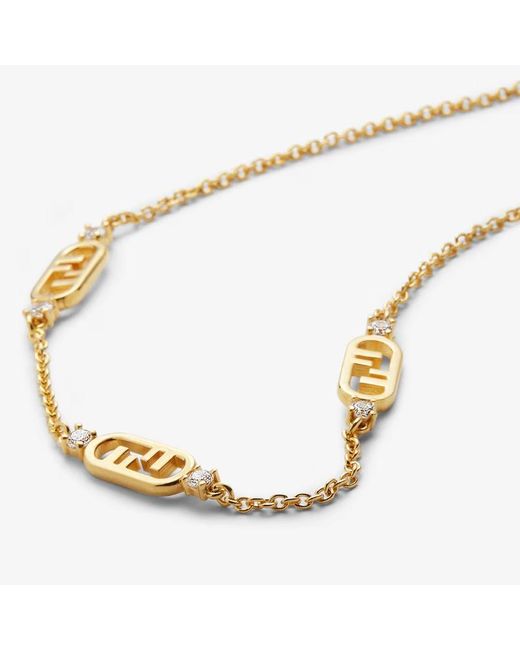 Fendi White O'Lock Embellished Necklace