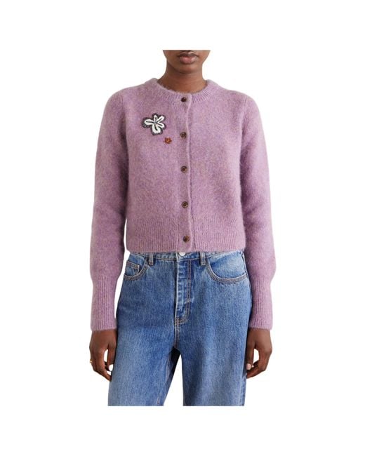 ALÉMAIS Purple Sequin-Embellished Mohair, Alpaca And Wool-Blend Cardigan