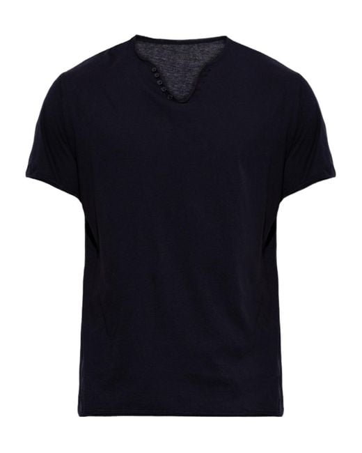 Zadig & Voltaire Black Monastir Button-Detail T-Shirt for men