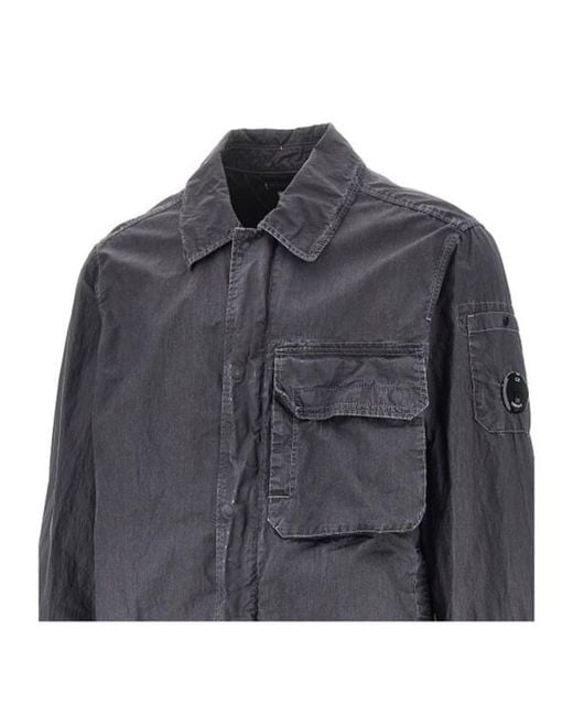 C P Company Gray 50 Fili Wax Zipped Lens Overshirt for men