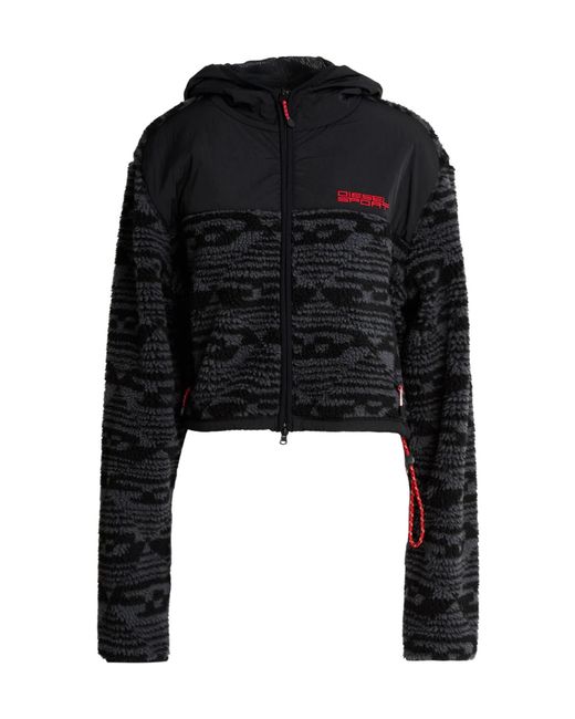 DIESEL Black Color-Blocked Cropped Teddy Fleece Jacket