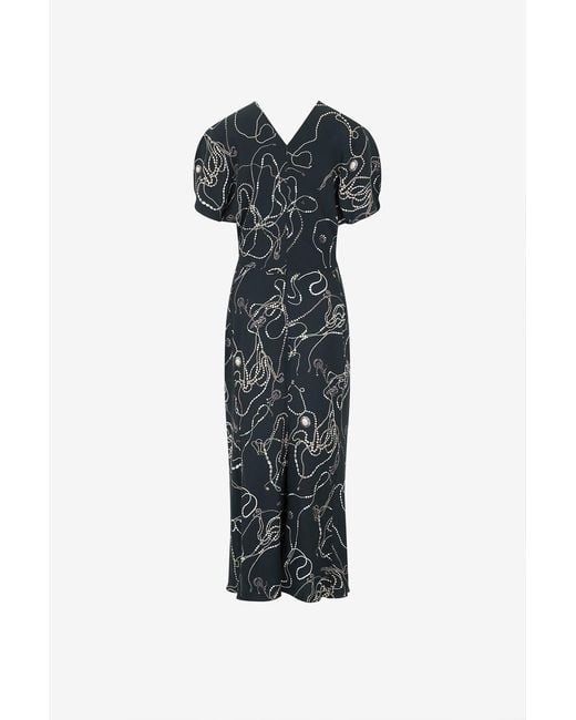 Victoria Beckham Black Printed Midi Dress