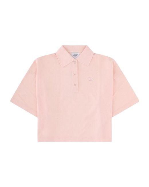 Maison Kitsuné Pink Maison Kitsuné Baby Fox Cropped Polo Shirt