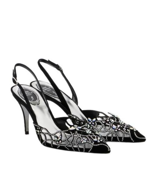 Rene Caovilla Metallic Embellished Suede Slingback Pumps