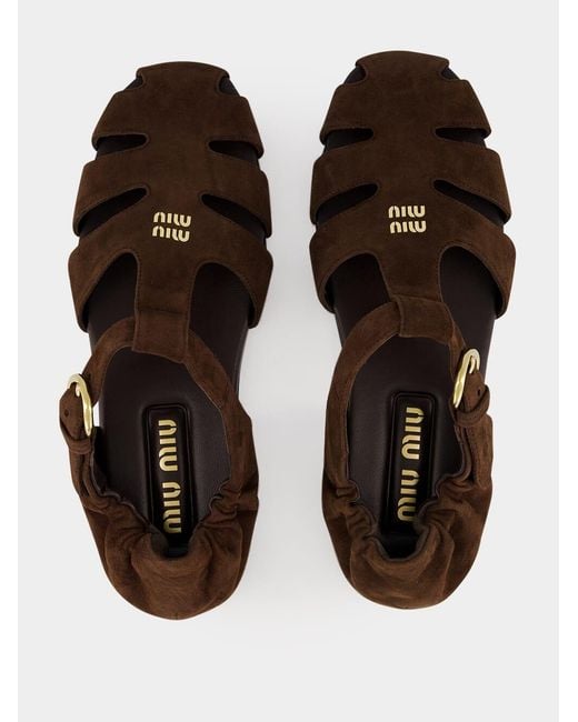 Miu Miu Brown Round-Toe Flat Sandals