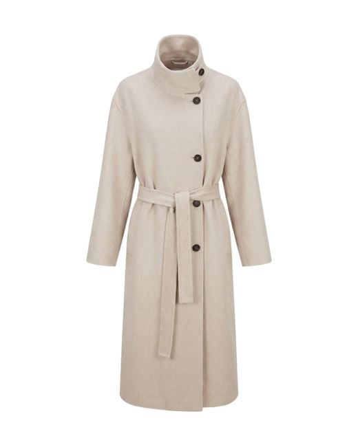Brunello Cucinelli Natural Single-Breasted Belted Coat