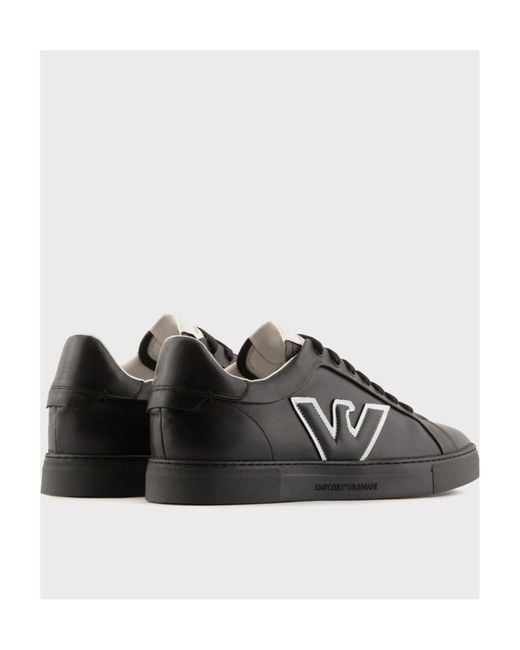 Emporio Armani Black Logo Round Head Low Upper Board Shoes for men