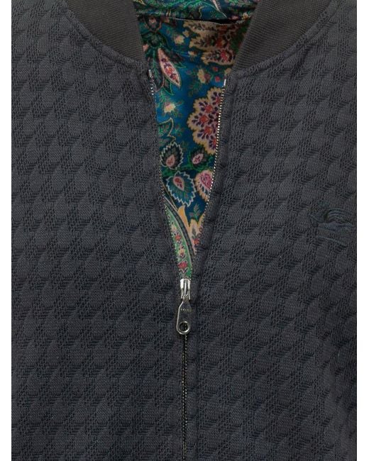 Etro Blue Textured Zip-Up Jacket for men