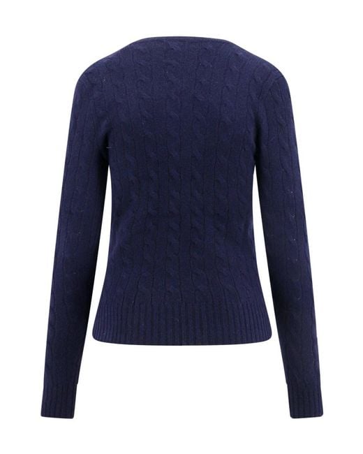 Polo Ralph Lauren Blue Cable-Knit V-Neck Jumper