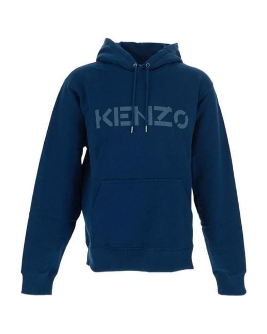 KENZO Blue Logo-Print Cotton Hoodie for men
