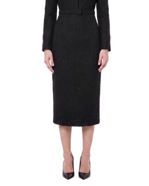Roland Mouret Black Sequin Boucle Midi Skirt