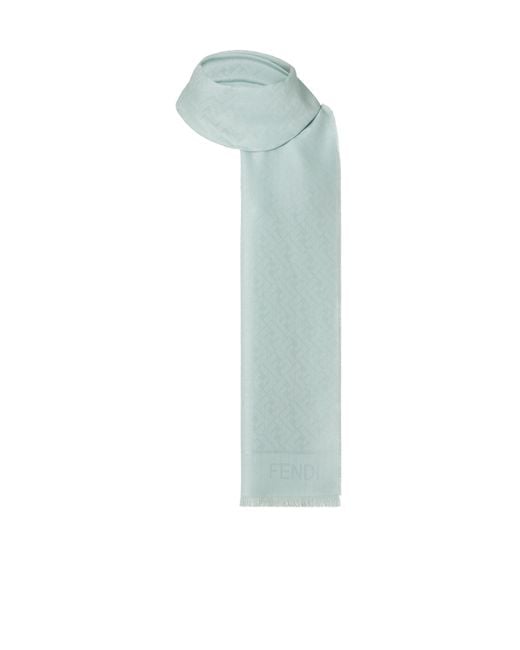 Fendi Blue Ff-Jacquard Frayed Edge Scarf
