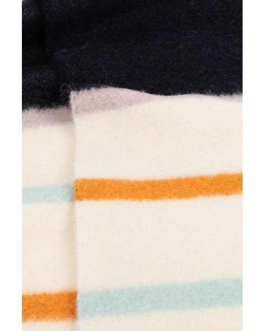 Marni Black Logo Patch Striped Fringed Scarf