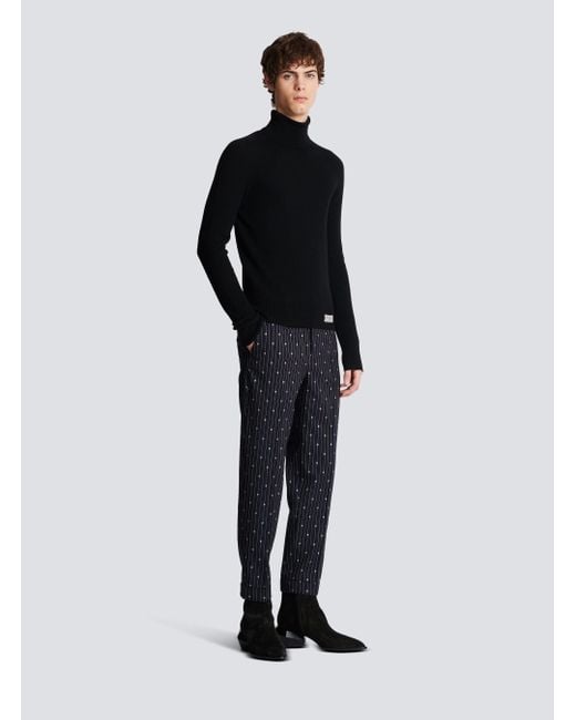 Balmain Blue Turtleneck Knitted Jumper for men