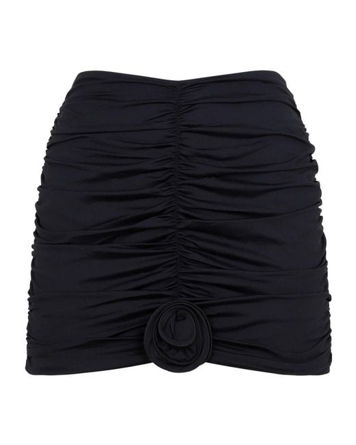LaRevêche Blue Lillibet Floral-Appliqué Gathered Miniskirt