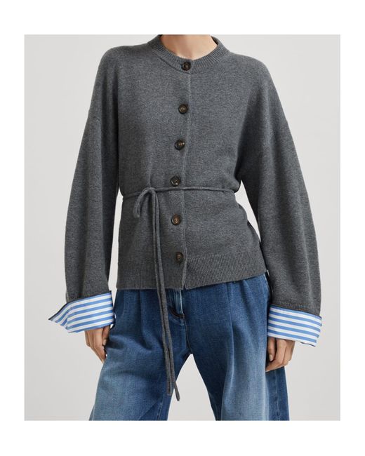 Brunello Cucinelli Gray Button-Fastening Tie-Waist Cardigan