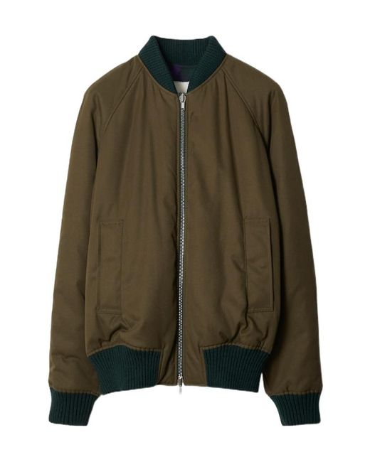 Burberry Green Checked Zipped Reversible Bomber Jacket for men