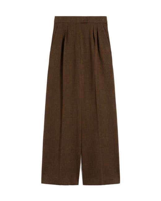 Max Mara Brown Pleated Checked Trousers