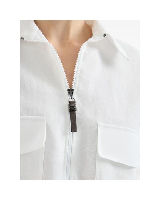 Brunello Cucinelli White Zip-Up Outerwear Jacket