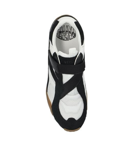 Versace Black Cross-Over Strap Panelled Sneakers for men