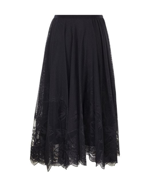 Fabiana Filippi Blue Foliage Lace Flared Skirt