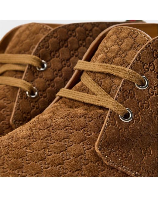 Gucci Brown Logo Embossed Ankle Boots for men