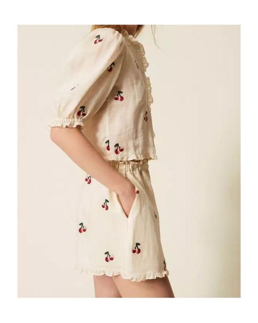 Twinset Natural Cherry Embroidered Shorts
