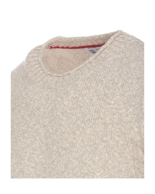 Brunello Cucinelli White Crewneck Knitted Jumper for men
