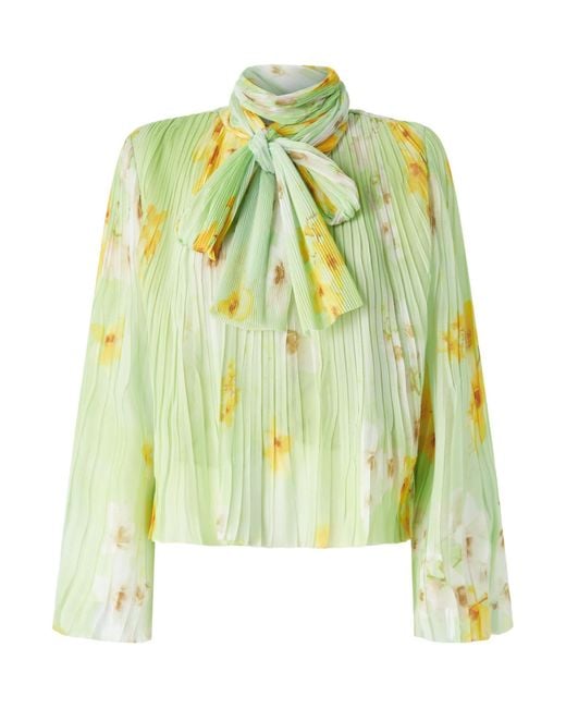 Pinko Yellow Pleated Floral Crepon Light Blouse