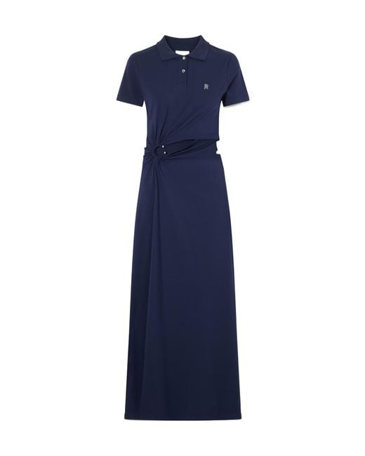 Rabanne Blue Piercing-Detail Polo-Collar Maxi Dress